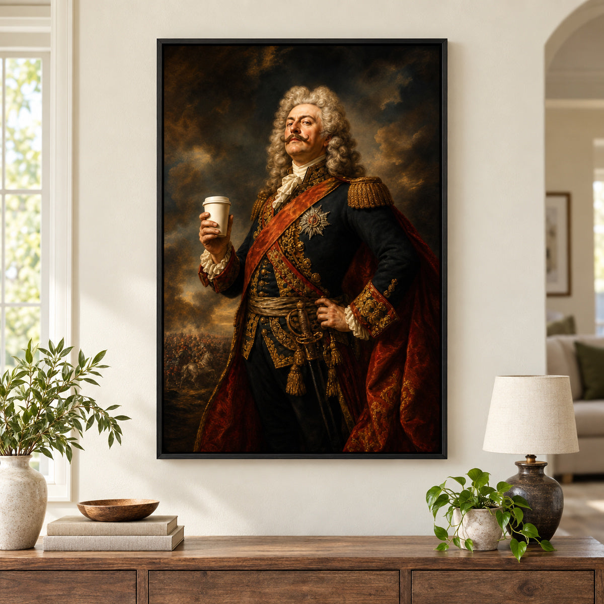 Baroque General Coffee Canvas Wall Art | black_independent_close
