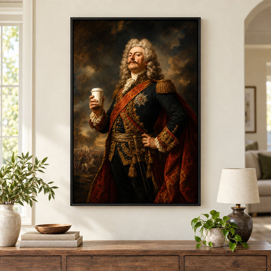 Baroque General Coffee Canvas Wall Art | black_independent_close