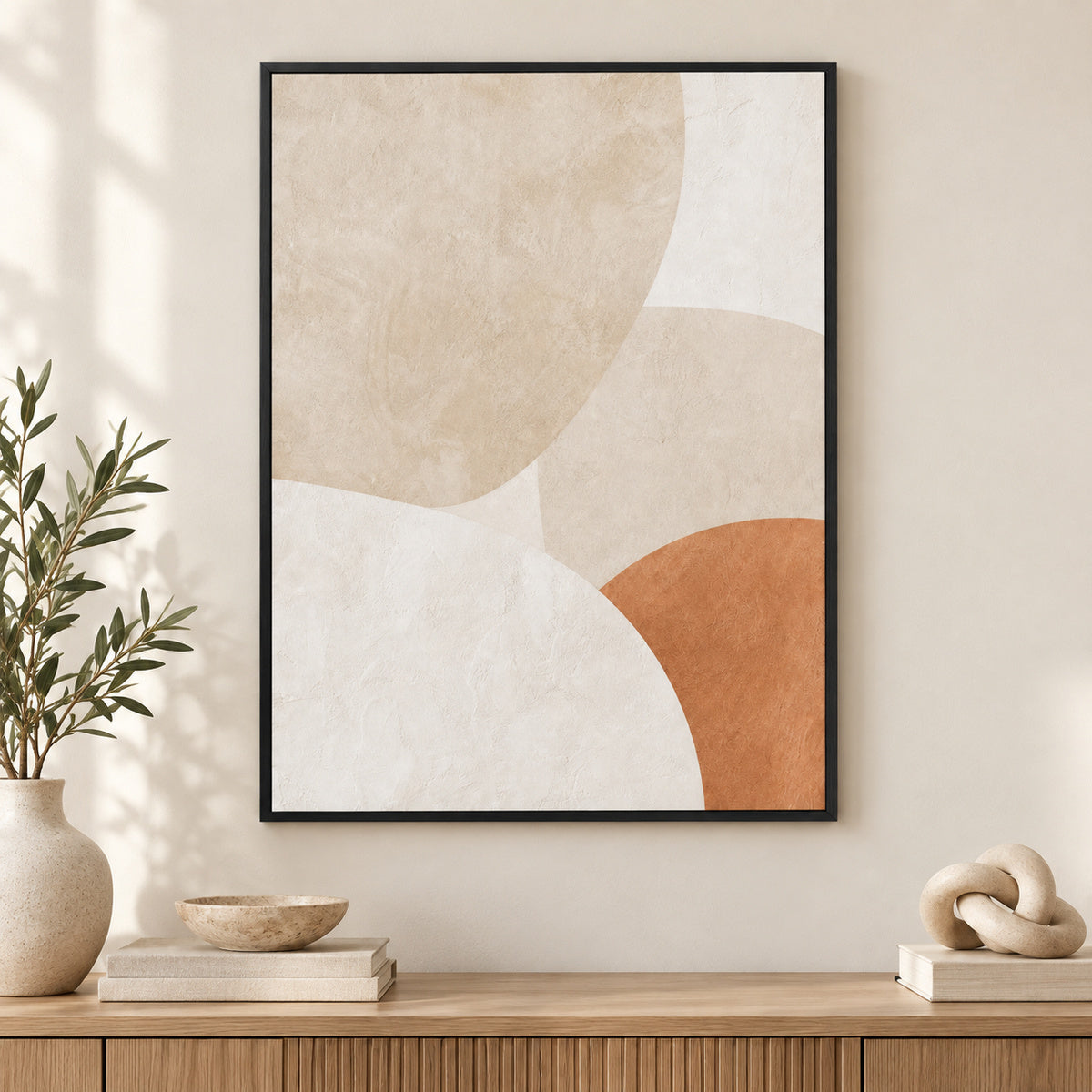 Creamy Japandi Plaster Semicircles Canvas Wall Art | black_independent_close