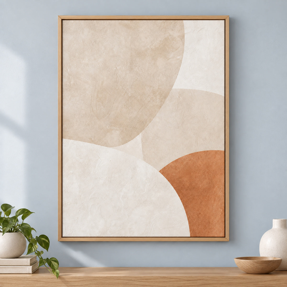 Creamy Japandi Plaster Semicircles Canvas Wall Art | brown_independent_close