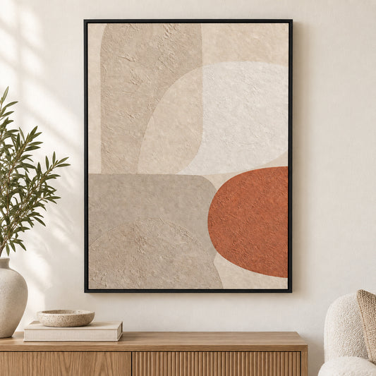Creamy Japandi Oatmeal Soft Shapes Canvas Wall Art | black_independent_close