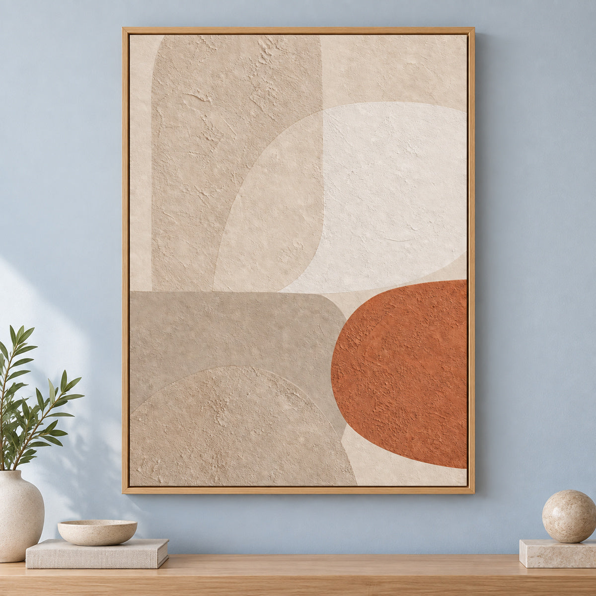 Creamy Japandi Oatmeal Soft Shapes Canvas Wall Art | brown_independent_close