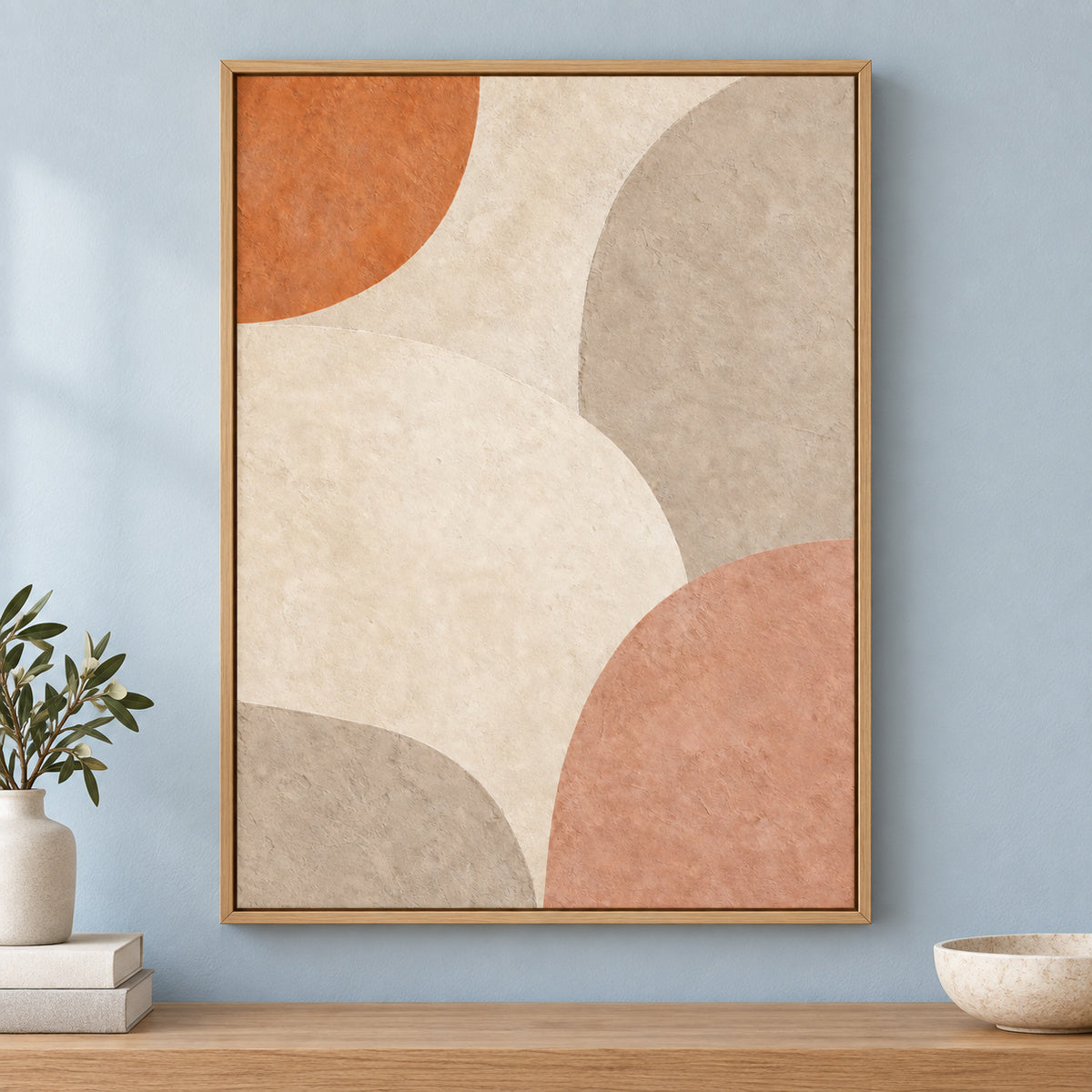 Creamy Japandi Raw Sand Geometric Canvas Wall Art | brown_independent_close