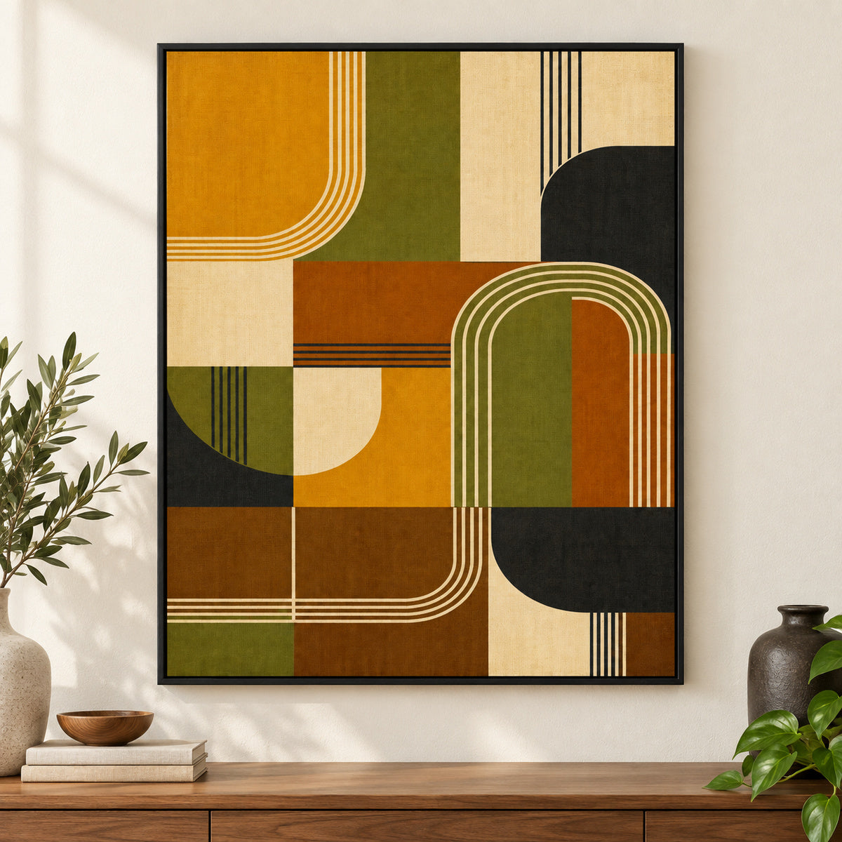 Mid-Century Bauhaus Statement Canvas Wall Art 01 | black_independent_close