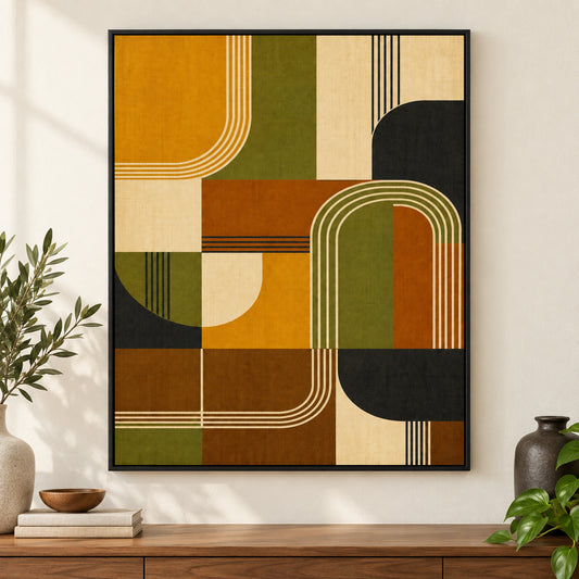 Mid-Century Bauhaus Statement Canvas Wall Art 01 | black_independent_close