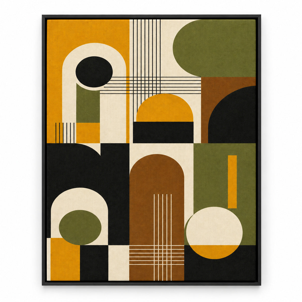 Mid-Century Bauhaus Interlocking Geometry Canvas Wall Art 02 | black_sku