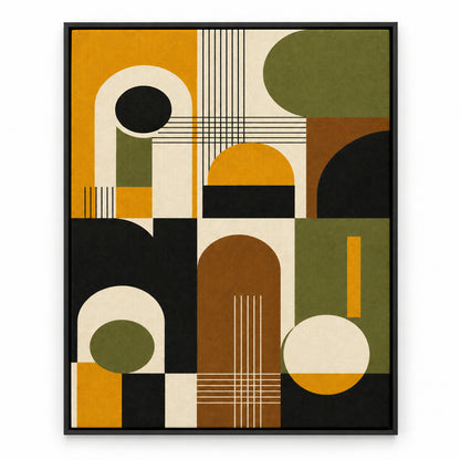 Mid-Century Bauhaus Interlocking Geometry Canvas Wall Art 02 | black_sku