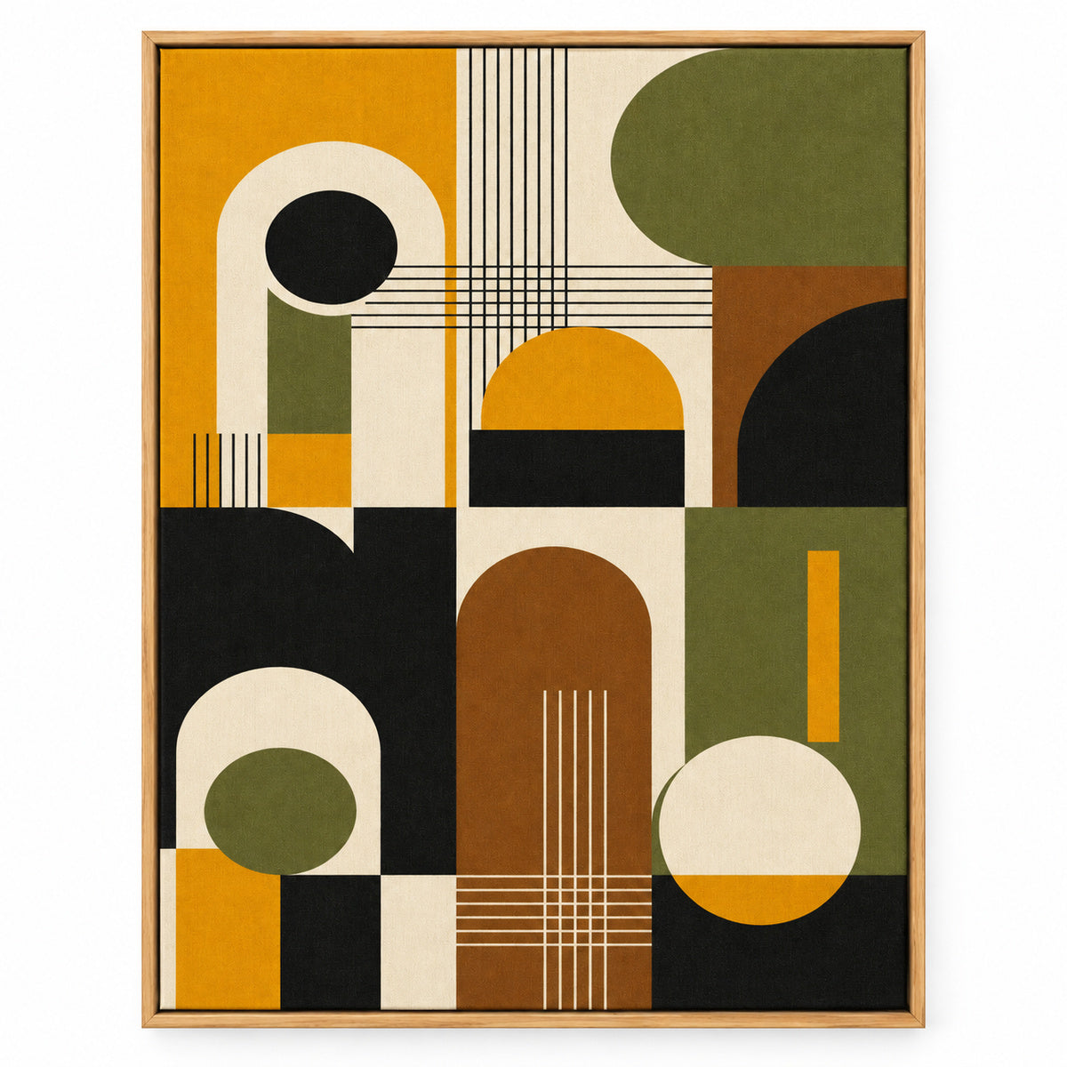 Mid-Century Bauhaus Interlocking Geometry Canvas Wall Art 02 | brown_sku