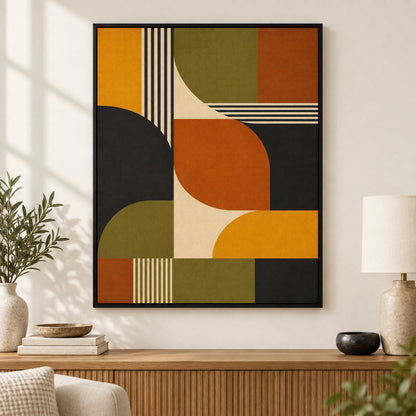 Mid-Century Bauhaus Color Field Canvas Wall Art 03 | black_independent_close