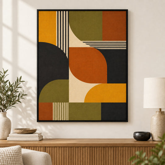 Mid-Century Bauhaus Color Field Canvas Wall Art 03 | black_independent_close
