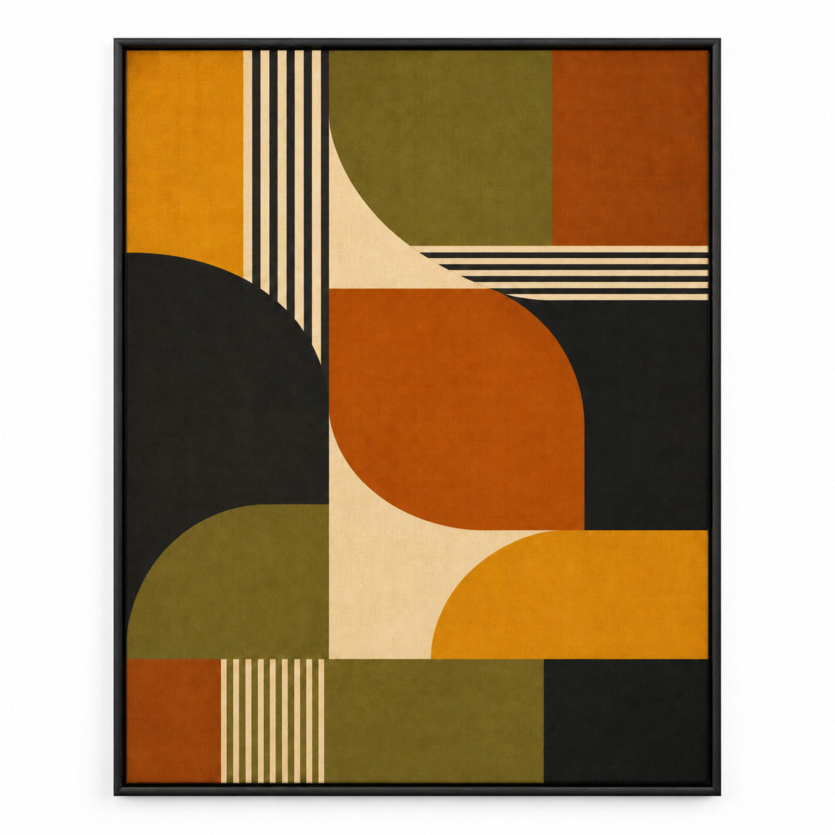 Mid-Century Bauhaus Color Field Canvas Wall Art 03 | black_sku