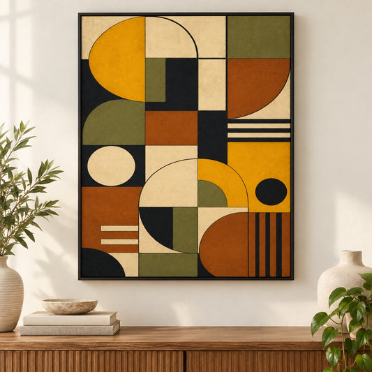 Mid-Century Bauhaus Modernist Modules Canvas Wall Art 04 | black_independent_close