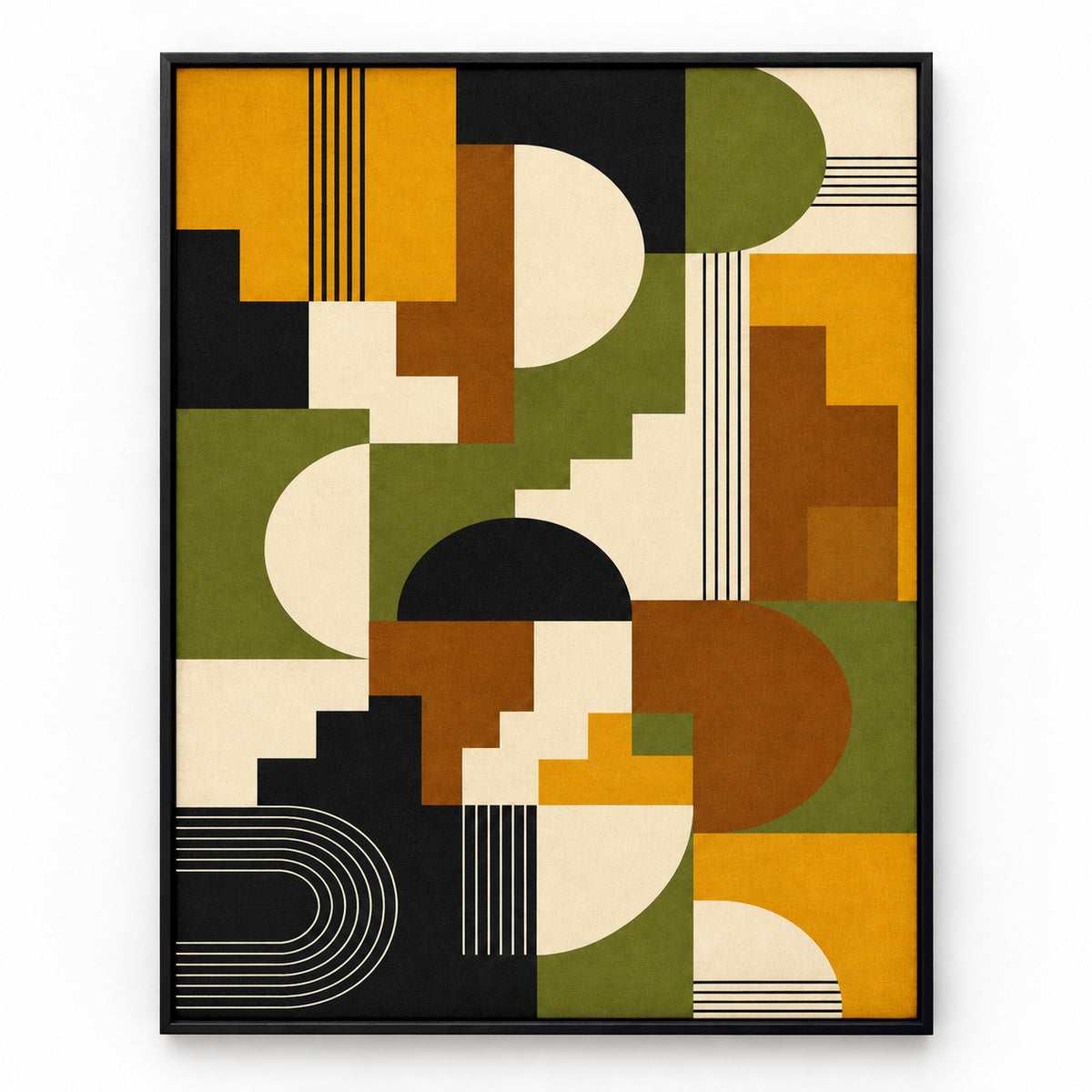 Mid-Century Bauhaus Stepped Geometry Canvas Wall Art 05 | black_sku