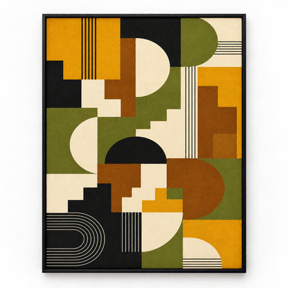 Mid-Century Bauhaus Stepped Geometry Canvas Wall Art 05 | black_sku