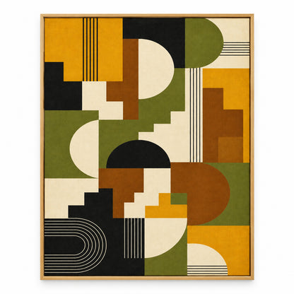 Mid-Century Bauhaus Stepped Geometry Canvas Wall Art 05 | brown_sku