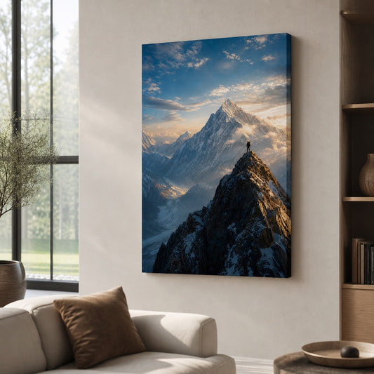 Solitary Climber Natural Metaphor Canvas Wall Art — room scene