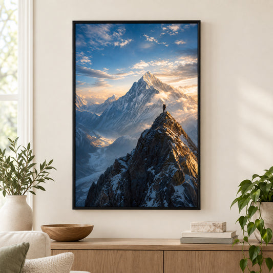 Solitary Climber Natural Metaphor Canvas Wall Art | black_independent_close