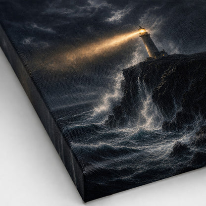 Lighthouse Against Breaking Waves Canvas Wall Art - 03_detail_closeup