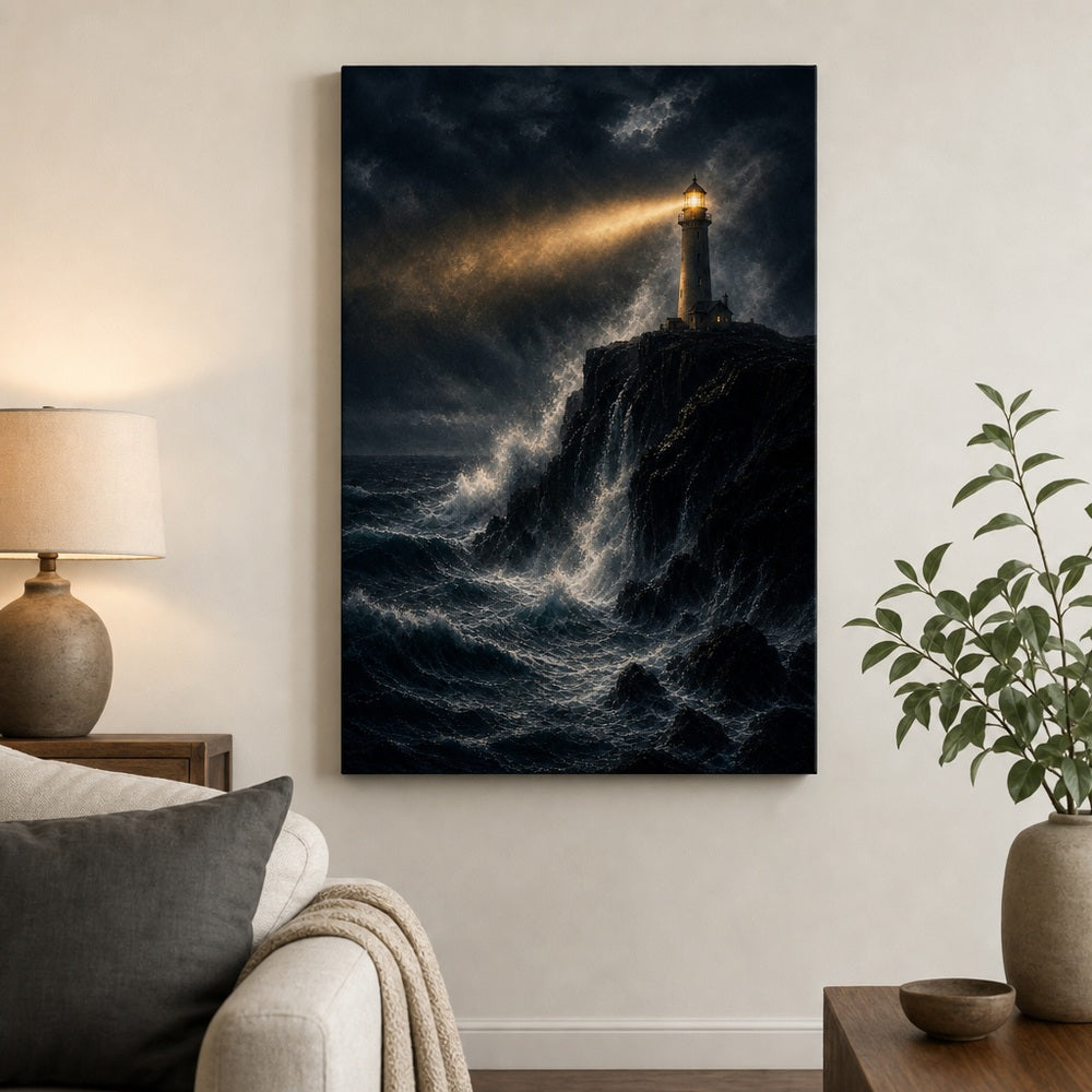 Lighthouse Against Breaking Waves Canvas Wall Art - 05_sku_18x24_wall