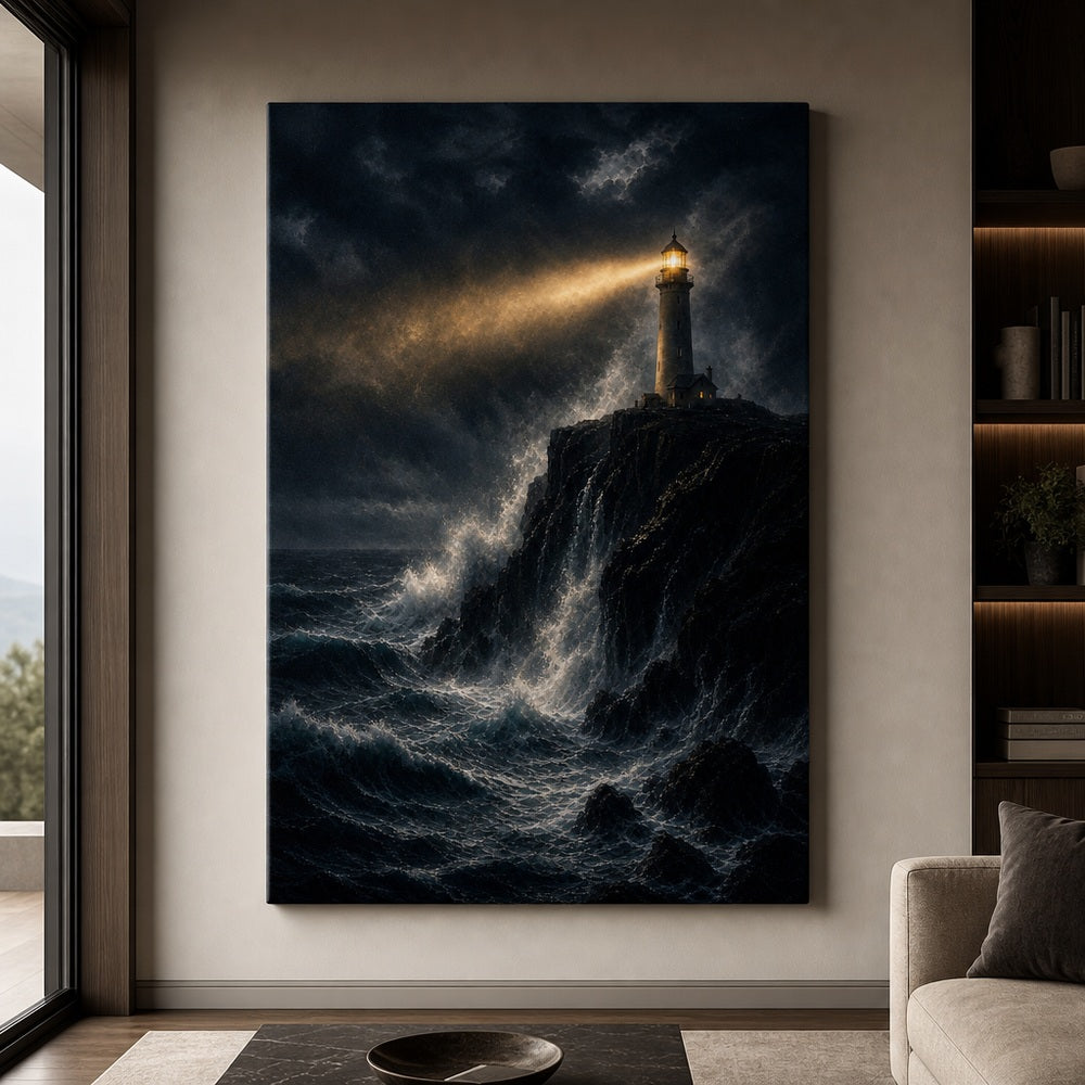 Lighthouse Against Breaking Waves Canvas Wall Art - 07_sku_30x40_wall