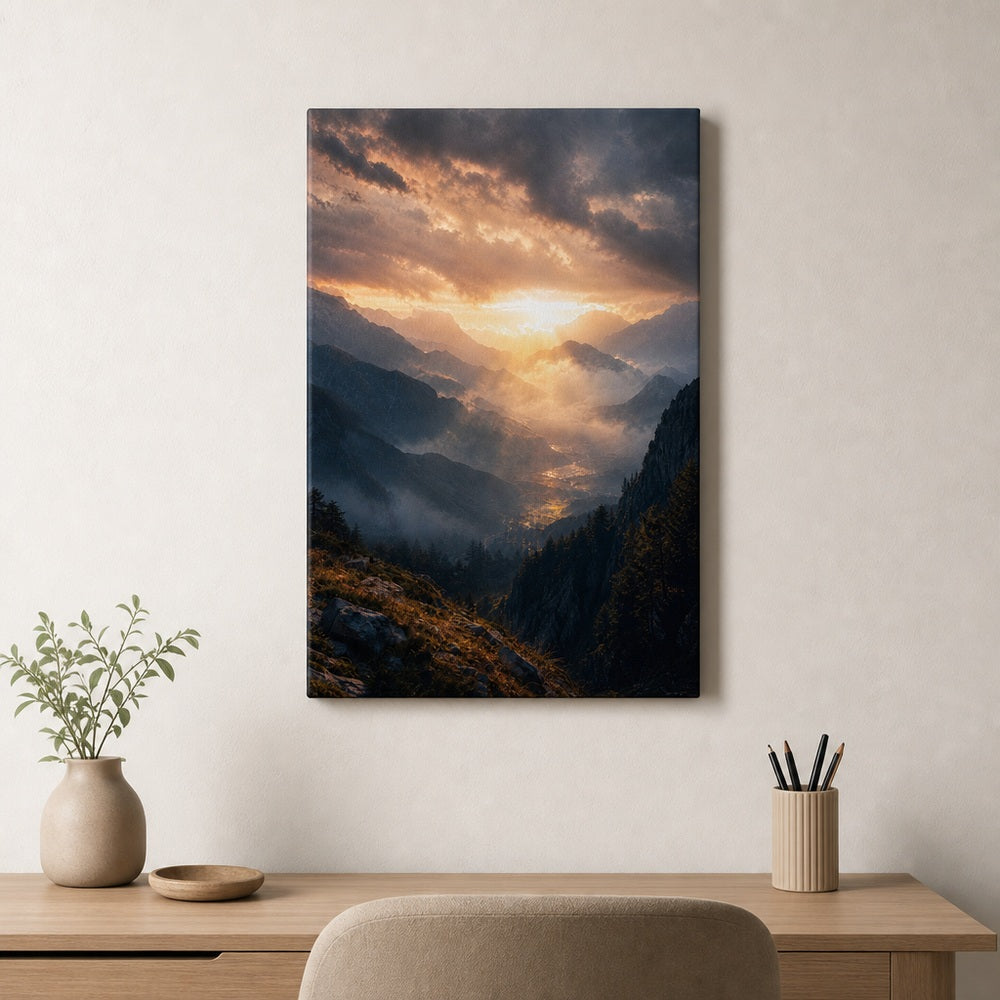 Dawn Through Mountains Natural Metaphor Canvas Wall Art - 04_sku_12x18_wall