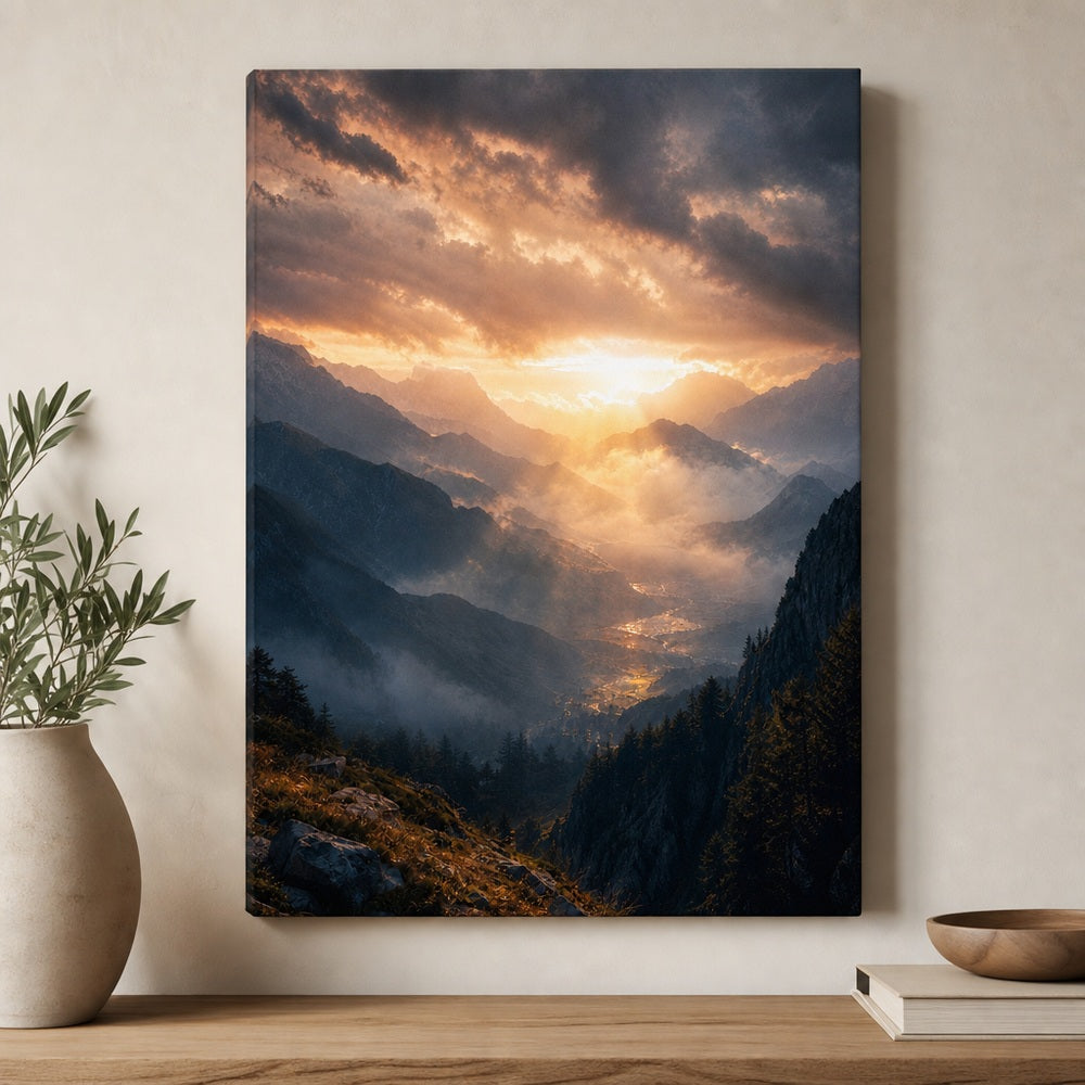 Dawn Through Mountains Natural Metaphor Canvas Wall Art - 05_sku_18x24_wall