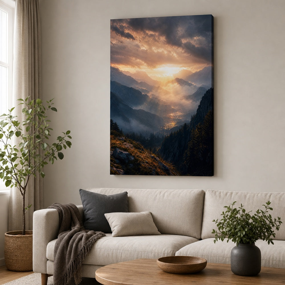 Dawn Through Mountains Natural Metaphor Canvas Wall Art - 06_sku_24x36_wall
