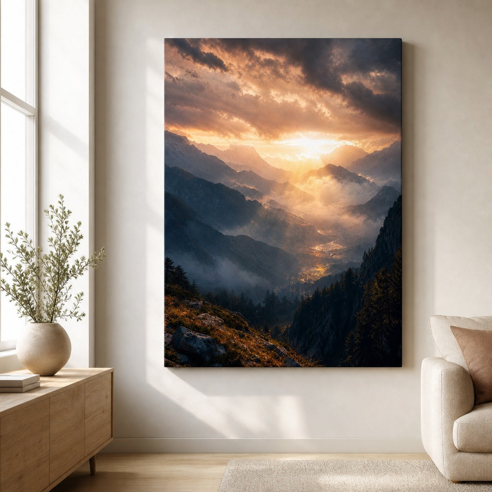 Dawn Through Mountains Natural Metaphor Canvas Wall Art - 07_sku_30x40_wall