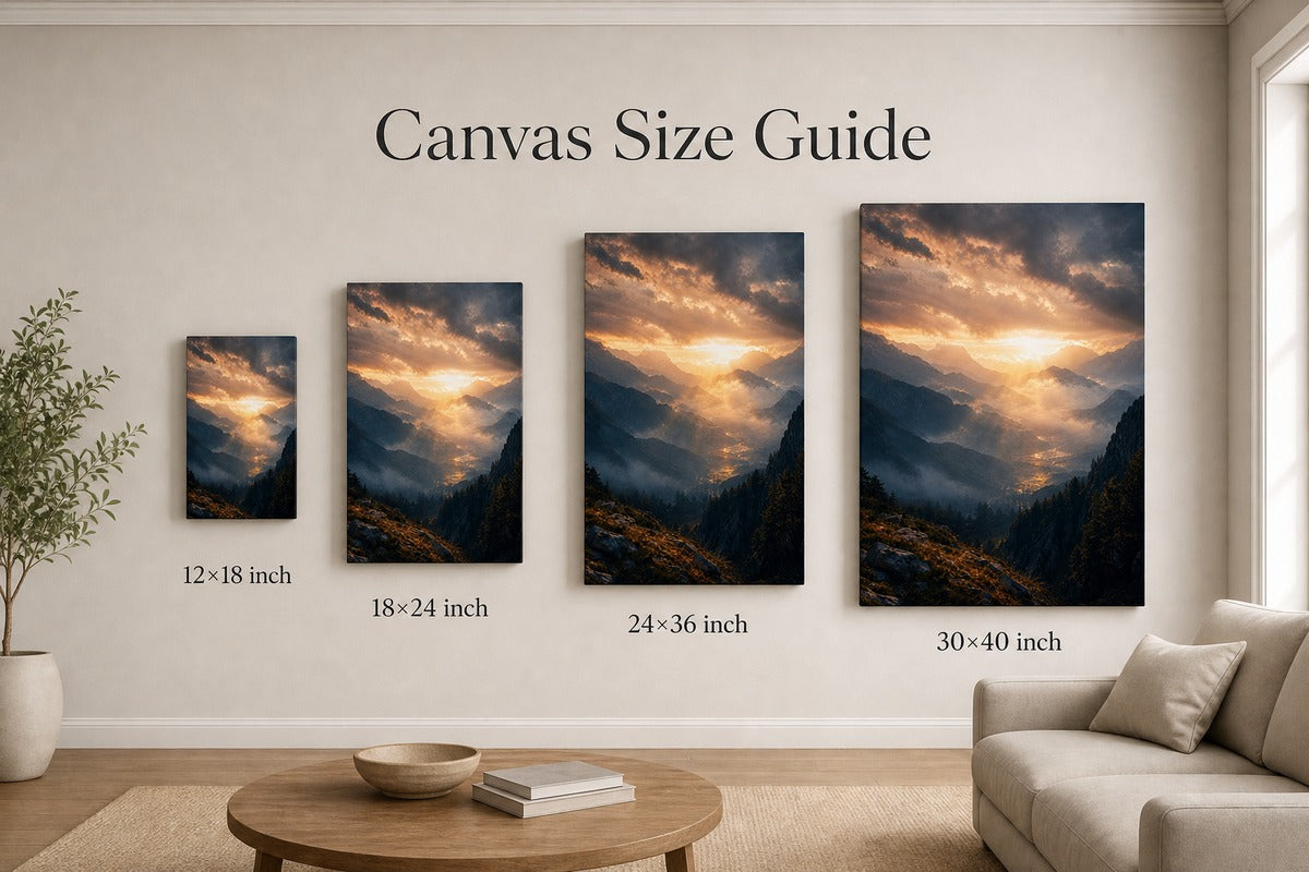 Dawn Through Mountains Natural Metaphor Canvas Wall Art - 08_size_comparison