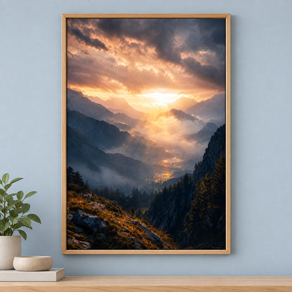 Dawn Through Mountains Natural Metaphor Canvas Wall Art | brown_independent_close