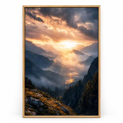 Dawn Through Mountains Natural Metaphor Canvas Wall Art | brown_sku
