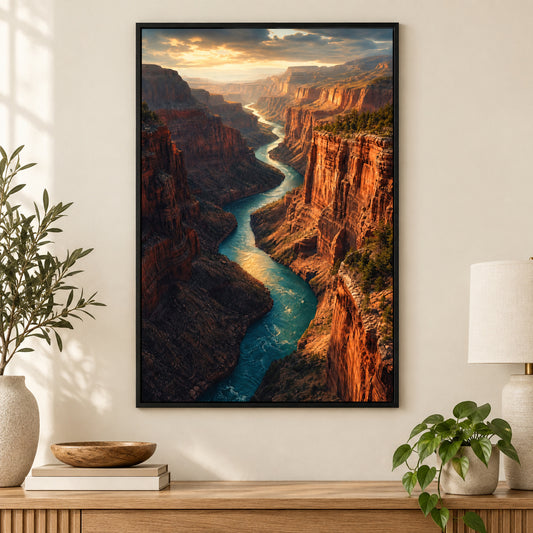 River Cuts Through Stone Canvas Wall Art | black_independent_close