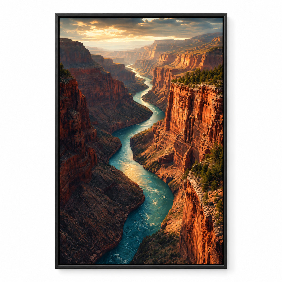 River Cuts Through Stone Canvas Wall Art | black_sku