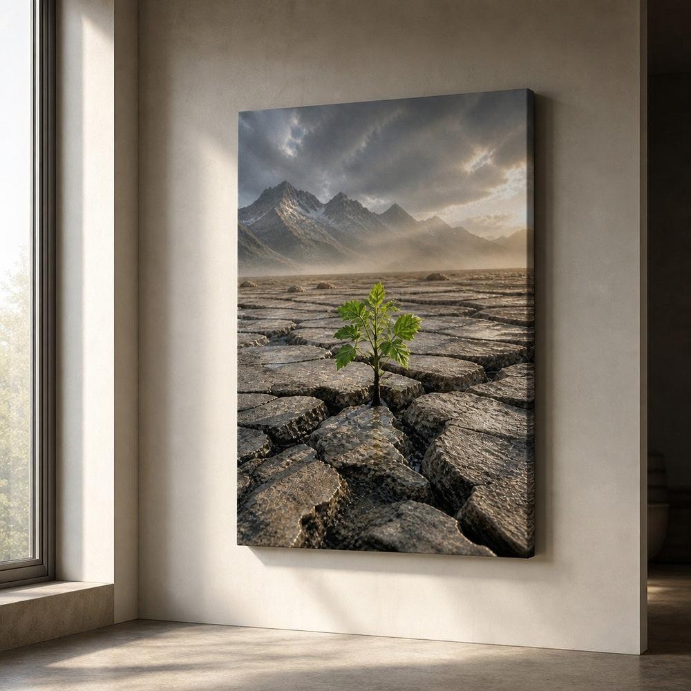 Seedling Through Cracked Stone Canvas Wall Art - 02_wall_scene