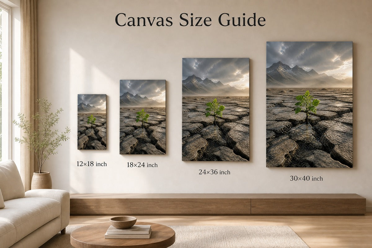 Seedling Through Cracked Stone Canvas Wall Art - 08_size_comparison