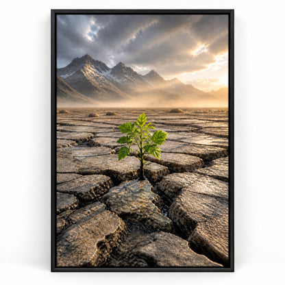 Seedling Through Cracked Stone Canvas Wall Art | black_sku