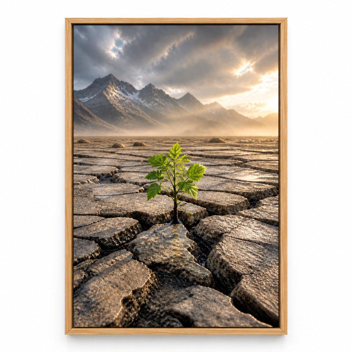 Seedling Through Cracked Stone Canvas Wall Art | brown_sku