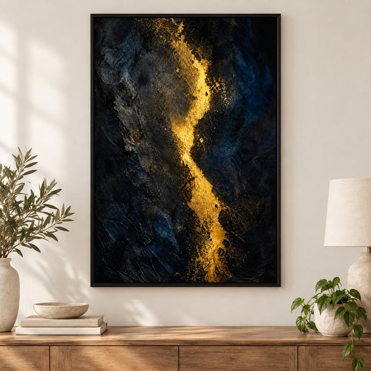 Dark Gold Light Abstract Expressionism Canvas Wall Art | black_independent_close