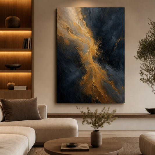 Golden Sand Current Abstract Expressionism Canvas Wall Art — room scene