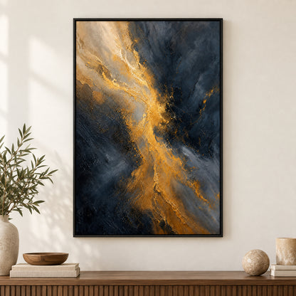 Golden Sand Current Abstract Expressionism Canvas Wall Art | black_independent_close