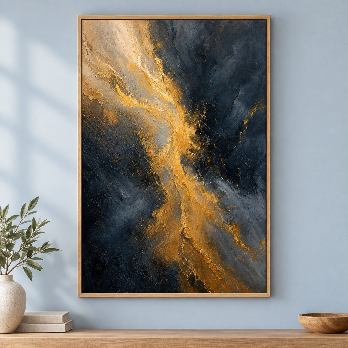 Golden Sand Current Abstract Expressionism Canvas Wall Art | brown_independent_close