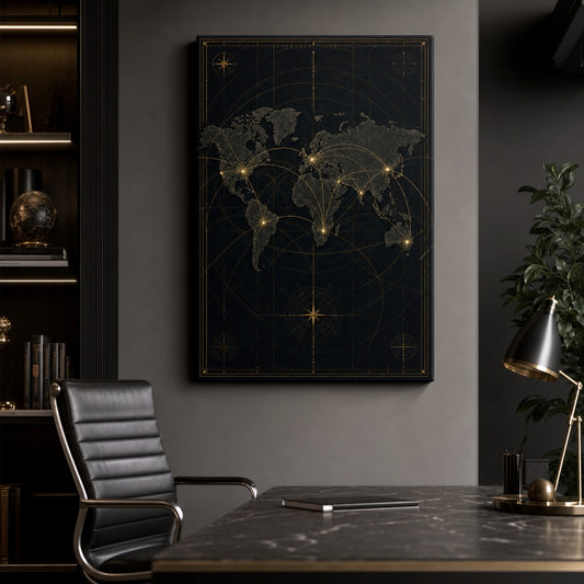 Global Market Map Entrepreneur Canvas Wall Art — styled room view, image 2