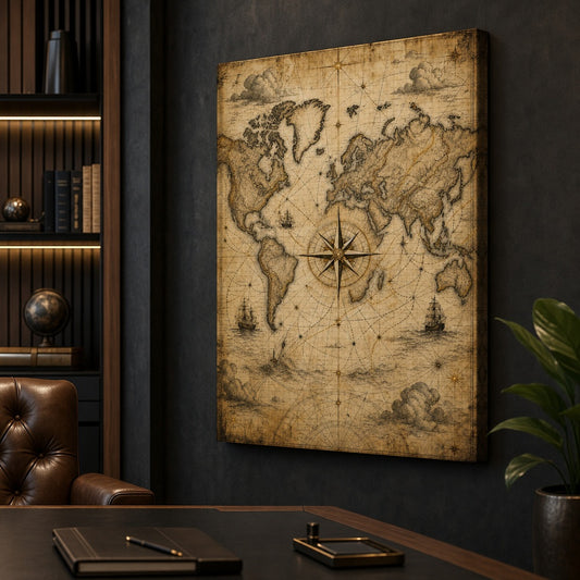 Vintage Nautical Ambition Entrepreneur Canvas Wall Art — room scene