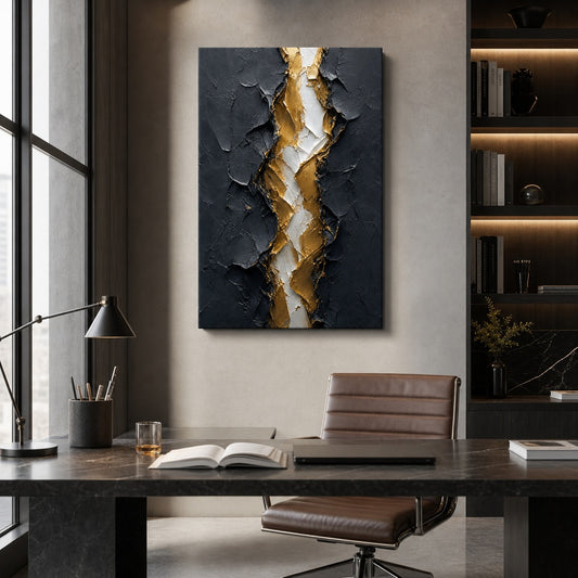 Gold Tear Rebirth Abstract Canvas Wall Art — room scene