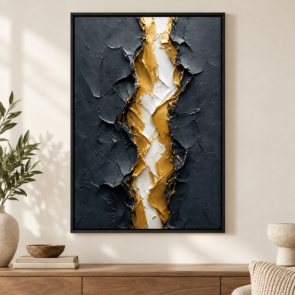 Gold Tear Rebirth Abstract Canvas Wall Art | black_independent_close