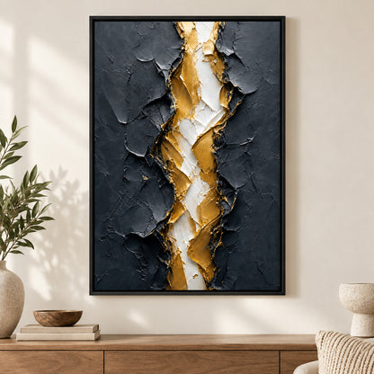 Gold Tear Rebirth Abstract Canvas Wall Art | black_independent_close