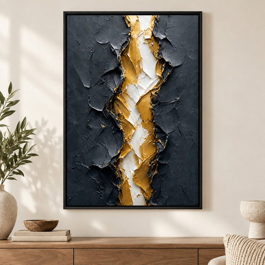 Gold Tear Rebirth Abstract Canvas Wall Art | black_independent_close