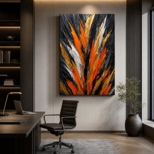 Orange Upstream Force Abstract Canvas Wall Art — room scene