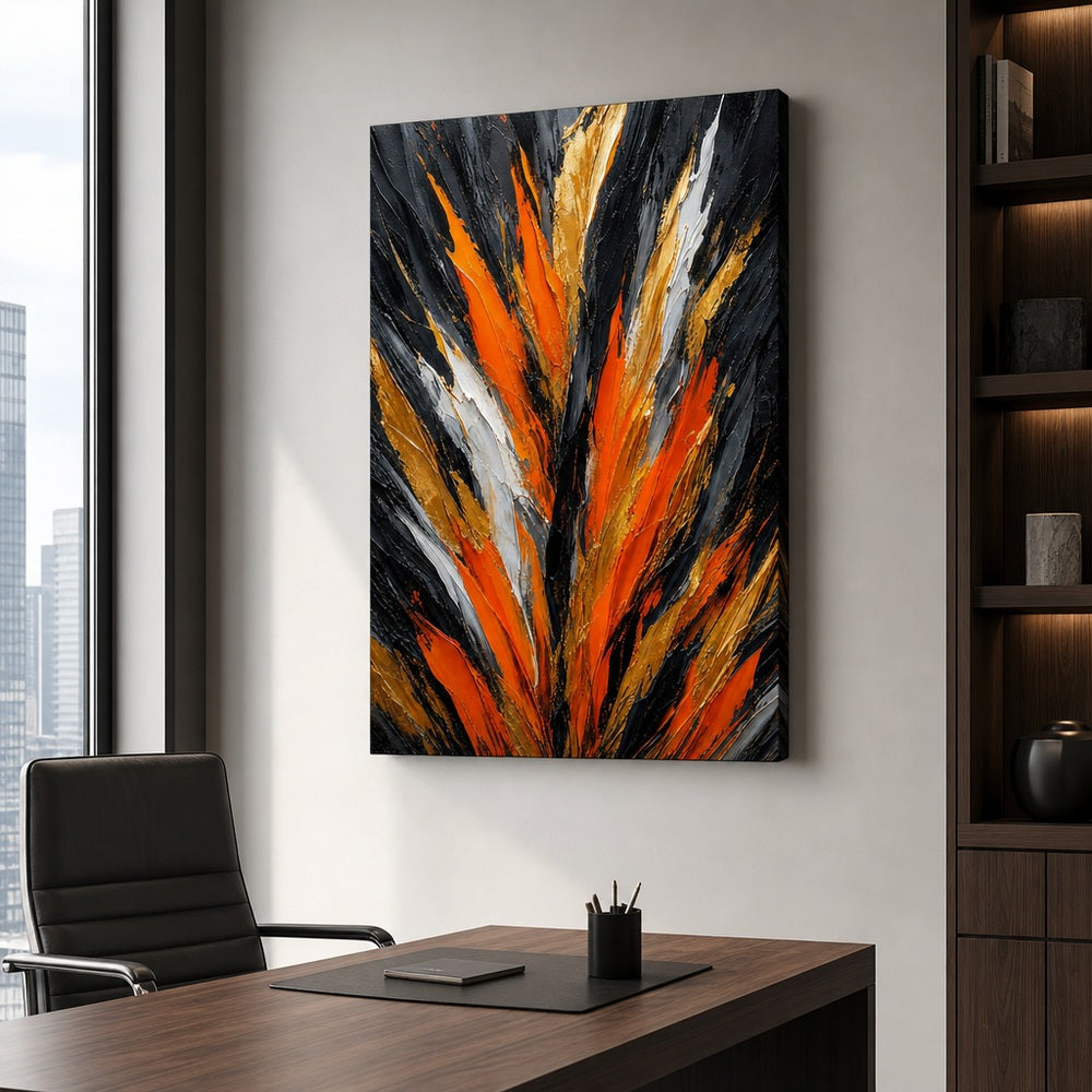Orange Upstream Force Palette Knife Abstract Canvas Wall Art - 06_sku_24x36_wall