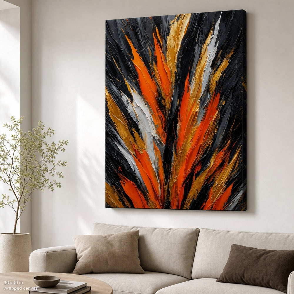 Orange Upstream Force Palette Knife Abstract Canvas Wall Art - 07_sku_30x40_wall